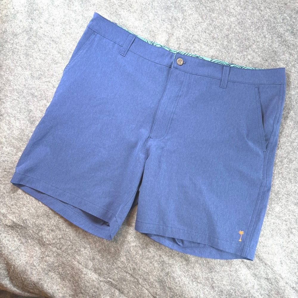 Tommy Bahama Shorts Mens 40 Blue Heathered Orange Palm Tree Logo Casual Beach